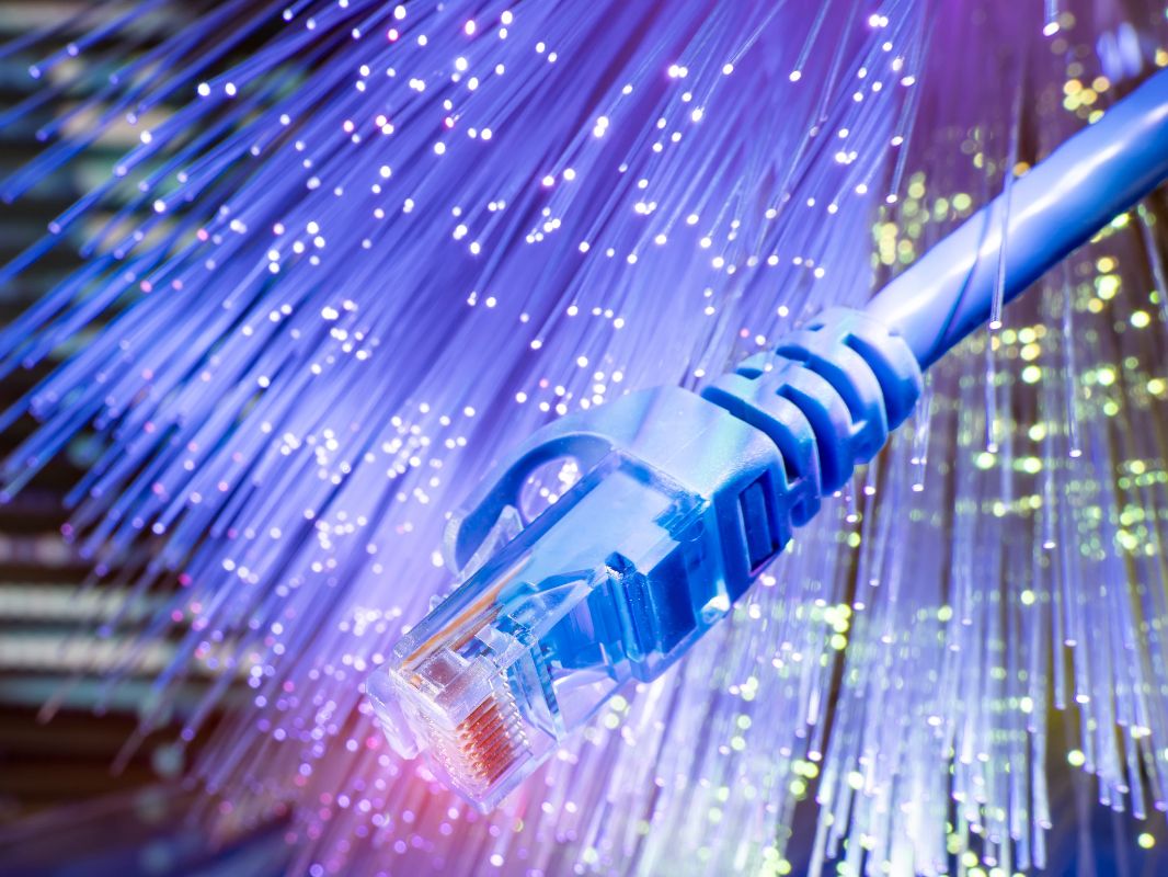 Cable de ethernet junto a cables de fibra optica